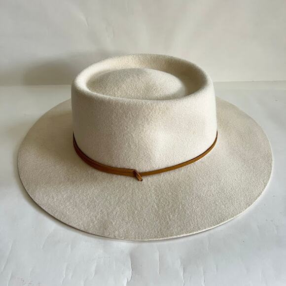 Gigi Pip Wren Hat 57 S/M Cream Flat Brim Telescope Crown Wool Fedora - Picture 5 of 11